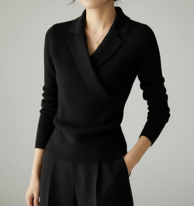 French Elegance Wave-Knit Layered Sweater – Celebrity Inspired A-Line Fit