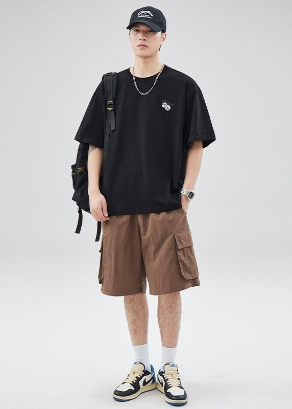 Men's Pure Cotton Embroidered T-Shirt - Japanese Minimalist Loose Fit Summer Top
