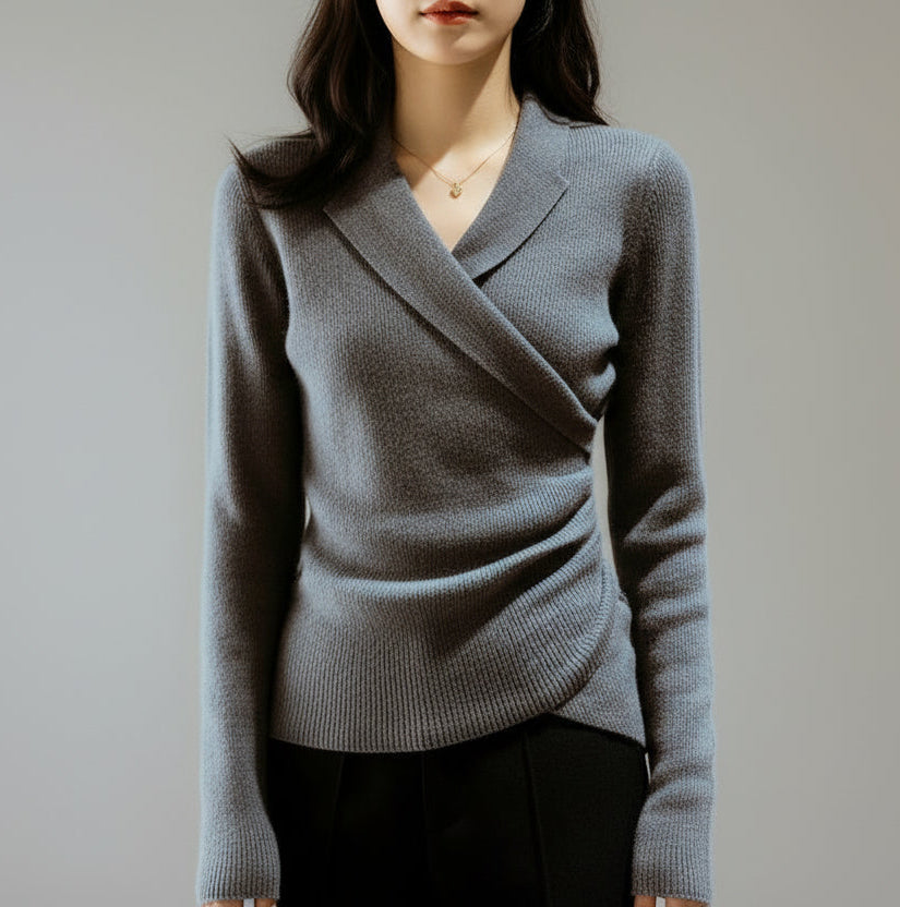 French Elegance Wave-Knit Layered Sweater – Celebrity Inspired A-Line Fit