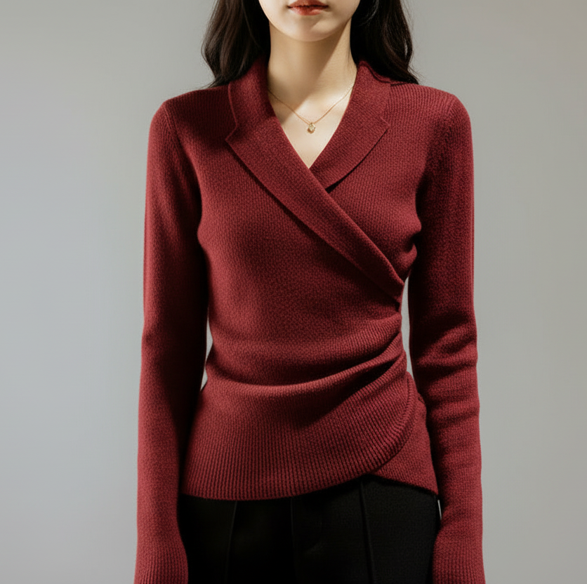 French Elegance Wave-Knit Layered Sweater – Celebrity Inspired A-Line Fit