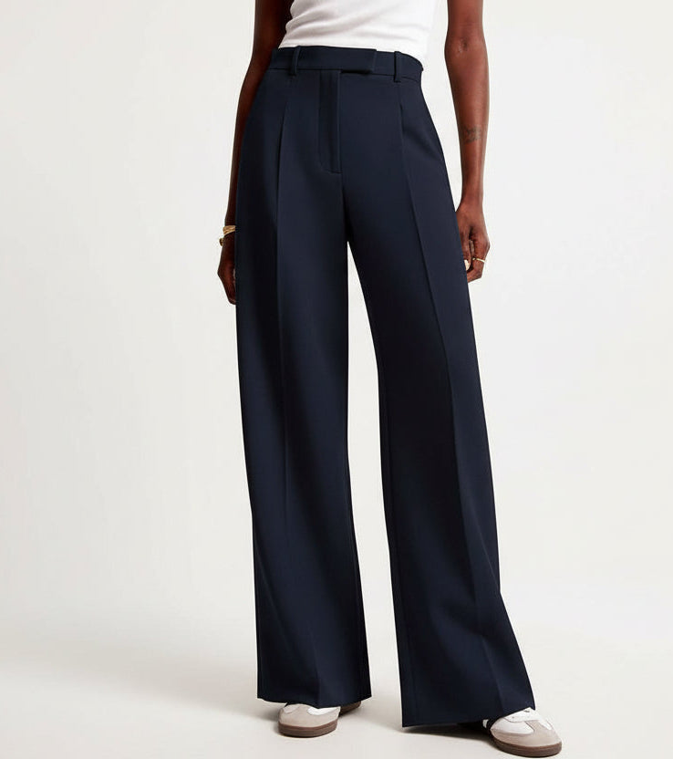 High-Waisted Straight-Leg Trousers – Wrinkle-Resistant Pants